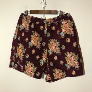 Pleasures now mens XL cranberry red floral tapestry shorts skater streetwear